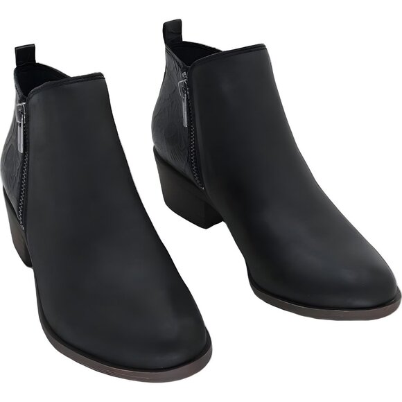 Lucky Brand Basel Booties Black Embossed Leather Ankle Boots Women's US 6.5M - Picture 1 of 6